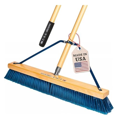 24" Heavy Duty Outdoor Push Broom with 60" Handle. Ideal for Asphalt, Concrete & Heavy Debris. Durable American Made Steel Brackets-Stainless Steel Hardware. No Plastic. 100% USA Made - color: Style Heavy Duty, size: 1 Pack