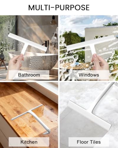 Shower Squeegee for Glass Doors, Whale Tail Hang Hook, 8 in Silicone Blade | Silent Streak-Free & No-Squeak, Ergonomic Grip, Multi-Surface Home Squeegee for Bathroom, Mirror, Window & Car Cleaner Tool - size: 8 Inch