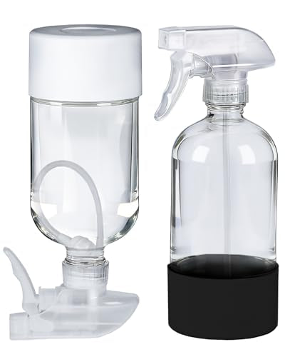 2 Pack 360° Glass Spray Bottles with Silicone Sleeve, 16 oz Empty Refillable Containers with Adjustable Spray Nozzles, Spray Bottles for Hair, Cleaning Solutions and Plants Black&White - color: Black&White