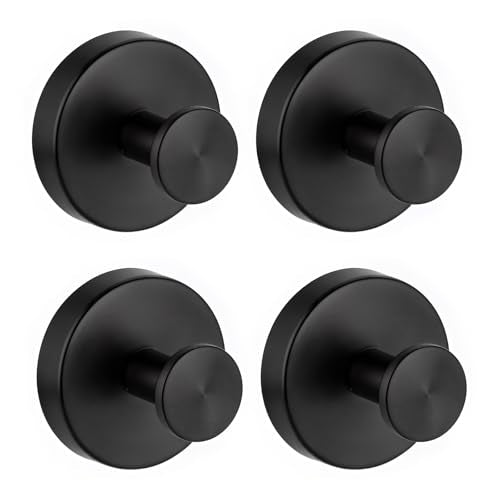 Rise age Suction Cup Shower Hooks, Suction Towel Hooks for Bathrooms | Waterproof, No Drill, Heavy Duty, Stainless Steel, Removable, Renter Friendly, Easy to Install, Black 4 Pcs - color: Black