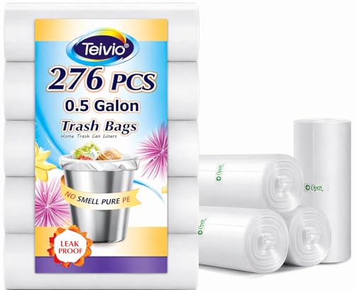 Teivio 0.5 Gallon Mini 12" x 15" Trash Bags, Tiny Bathroom Garbage Can Liners, Small Plastic Bags for Desktop Trash Bin/Dog/Poop Car, Fit 2 Liters or Less Can (276 Counts, Clear) - size: 1 Count (Pack of 276)
