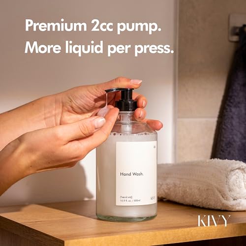 KIVY Glass Soap Dispenser Set [INCL. Waterproof Labels] - Glass Soap Dispenser with Pump - Hand Soap and Dish Soap Set - for Kitchen, Shower & Bathroom - Refillable (2X 16oz) - color: Glass