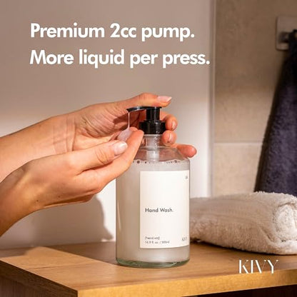 KIVY Glass Soap Dispenser Set [INCL. Waterproof Labels] - Glass Soap Dispenser with Pump - Hand Soap and Dish Soap Set - for Kitchen, Shower & Bathroom - Refillable (2X 16oz) - color: Glass