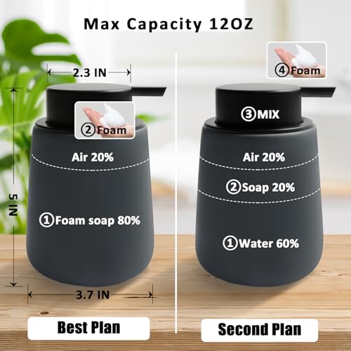 Soap Foaming Dispenser Ceramic with Easy-to-Press Pump Hand Foam Dispenser for Shampoo Bathroom Kitchen 12 oz - color: Foam-grey