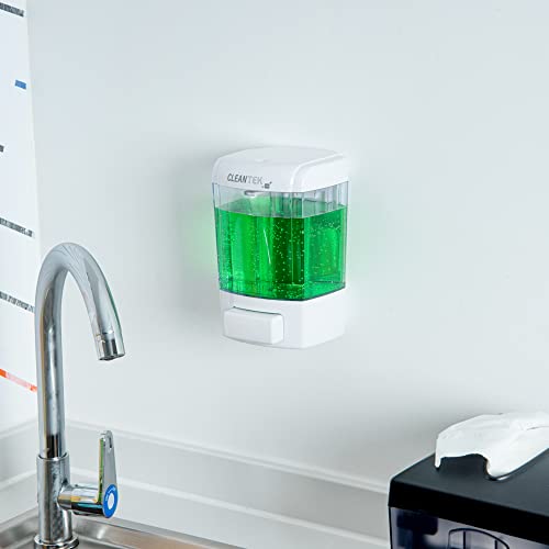 Restaurantware Clean Tek Professional 23.7 Ounce Manual Soap Dispenser 1 Wall-Mountable Soap Dispenser - With Security Key White Plastic Refillable Soap Dispenser Push Mechanism Transparent Tank - color: White