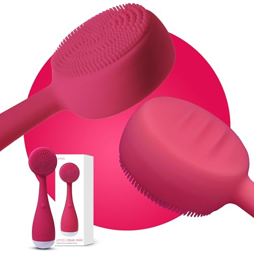 PMD Clean Mini - Smart Facial Cleansing Device with Silicone Brush & Anti-Aging Massager - Waterproof - SonicGlow Vibration Technology - Clear Pores and Blackheads - Lift, Firm, and Tone Skin - color: Pink
