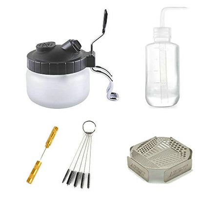 5 Sets Multi Purpose Airbrush Brush Holder Washing Cleaning Glass Pot Jar Oil Painting Brush Pen Washing Support Cleaning Brush Nozzle Repair Tools Plastic Bottle