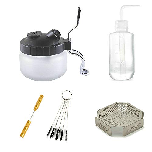 5 Sets Multi Purpose Airbrush Brush Holder Washing Cleaning Glass Pot Jar Oil Painting Brush Pen Washing Support Cleaning Brush Nozzle Repair Tools Plastic Bottle