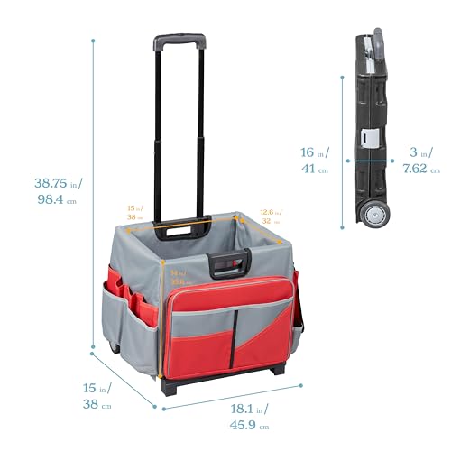 ECR4Kids Universal Rolling Cart with Canvas Organizer Bag, Mobile Storage, Red/Grey - color: Red/Grey