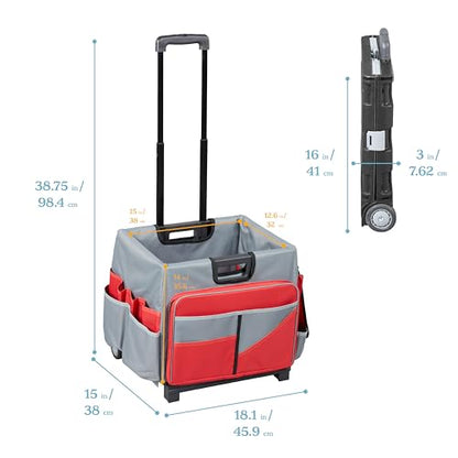 ECR4Kids Universal Rolling Cart with Canvas Organizer Bag, Mobile Storage, Red/Grey - color: Red/Grey