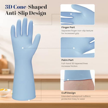 Rubber Kitchen Dishwashing Gloves - 3 Pairs Reusable Household Cleaning Gloves, Flexible and Durable & Non-slip Cleaning Gloves, Great for Kitchen, Bathroom, Laundry (Medium, Pink+Green+Blue) - color: Pink+green+blue, size: Medium