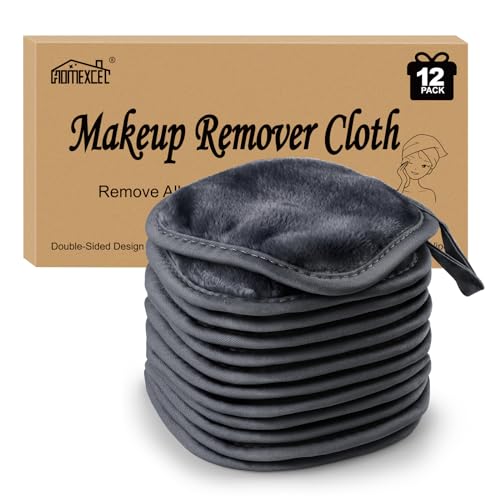 HOMEXCEL Makeup Remover Cloth 12 Count (Pack of 1), Reusable Makeup Remover Pads, Washable Ultra Soft Facial Cleansing Cloths For All Skin Types, 5 X 5 In, Black - color: Black