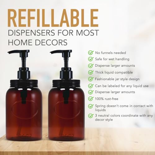 24 oz Wide Mouth Plastic Bottle Dispensers, Amber, Set of 2 | Lotion pumps - color: 2-amber