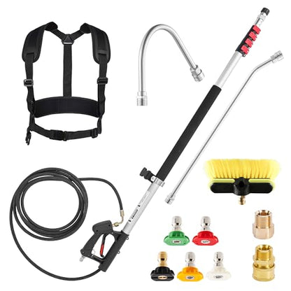 M MINGLE 20 FT Telescoping Pressure Washer Wand with Gutter Cleaner, Brush Head, 5 Nozzle Tips, and Hose Adapters for House Exterior, Window & Roof Cleaning - size: 20 Ft