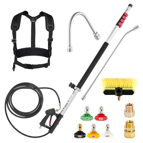 M MINGLE 20 FT Telescoping Pressure Washer Wand with Gutter Cleaner, Brush Head, 5 Nozzle Tips, and Hose Adapters for House Exterior, Window & Roof Cleaning - size: 20 Ft