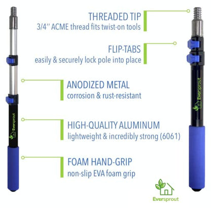 EVERSPROUT 1.5-to-3 Foot Cobweb Duster and Extension-Pole Combo & Lightweight 3-Stage Aluminum Pole | Hand-Packaged Indoor/Outdoor Use Brush Attachment - style: Cobweb Duster 3' Extension Pole