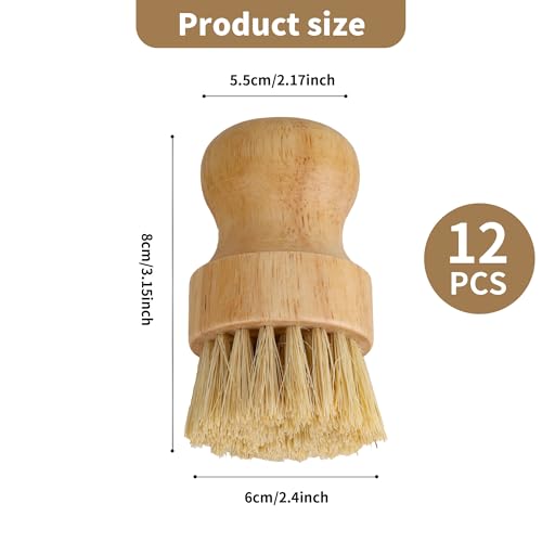 12 Pack Bamboo Dish Brush Bulk, Bamboo Dish Scrubber, Wood Palm Dish Scrub Brush for Dishes Pans, Pots,Vegetables Cleaning