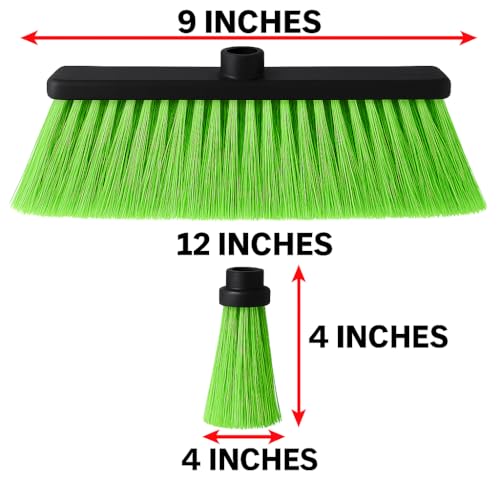 ALMA Apple Green 14" Soft Sweep Broom Head – Lightweight Flagged Bristles – 7/8" Universal Thread – Recycled PP(Apple-Green, ALMA) - color: Apple-green, size: ALMA