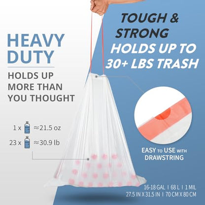 16 Gallon Trash Bags with Drawstring, Clear plastic bags, 105 Count | Tear Free, Fit 16-18 gal, Large Strong Trash Can Liners, Heavy Duty Compactor Bags, For Home Kitchen Office Lawn Commercial - style: 16-18 Gallon (105 Count, Clear)