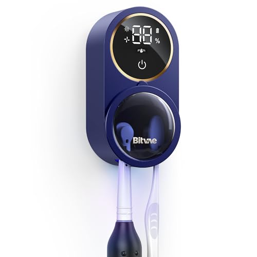 Bitvae Upgraded Tooth Brush Holder for Bathroom 2.0, Infrared Sensing Toothbrush Cleaner, Wall-Mounted for Most Size Toothbrushes, Air Drying, LED Smart Screen, Navy Blue - color: Navy Blue