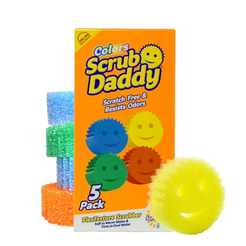Scrub Daddy Scratch-Free Multipurpose Kitchen Sponges - Bulk Dish Sponges for Kitchen, Bathroom, Household Cleaning & More - Made with BPA-Free Polymer Foam (5 Count) - color: Exclusive Scrub Daddy Colors, size: 5 Count (Pack of 1)