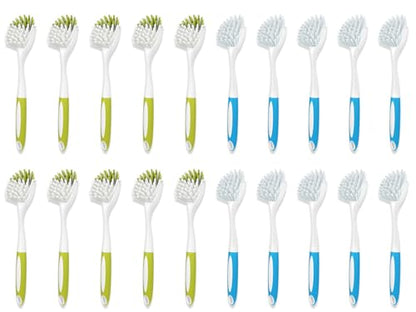 Dish Brush with Handle, Firm & Stiff Bristles Dish Scrubber for Pots, Pans & Sink Cleaning, 20 Bulk Pack - color: Yellow & Blue 20 Pack
