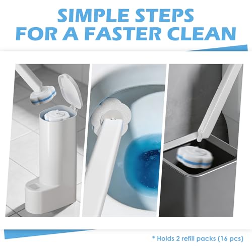 Disposable Toilet Brush Cleaning System, 2pcs Wands with 104pcs Replacement Heads, Stick for Toilet Cleaning,Wands with Refills Pads, Wall Mounted Toliet Wand for Bathroom, Toilet Brush and Holder Set - color: High Base