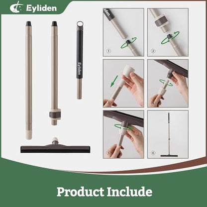 Eyliden Floor Squeegee for Water Removal, 17-inch EVA Dual-Layer Blade | Won’t Scratch Floors, Quick Water/Soap Removal in One Pass, for Kitchen, Bathroom, Tile, Hardwood, Telescoping Long Handle