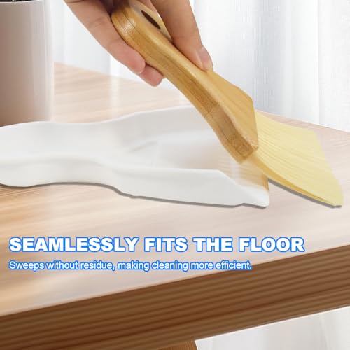 Mini Broom and Dustpan Set Portable Hand Broom with Bamboo Handle Small Crumb Sweeper for Home, Bathroom, Kitchen, Car Interior, Office, Pet Areas (White) - color: White