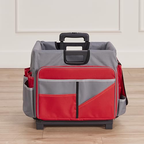 ECR4Kids Universal Rolling Cart with Canvas Organizer Bag, Mobile Storage, Red/Grey - color: Red/Grey