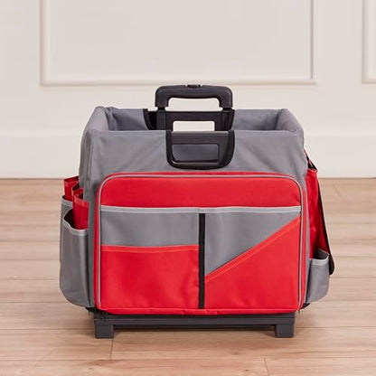 ECR4Kids Universal Rolling Cart with Canvas Organizer Bag, Mobile Storage, Red/Grey - color: Red/Grey