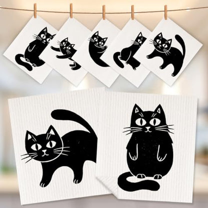 5 Pcs Cartoon Kitten Swedish Dishcloths, Cat Lover Swedish Dishcloth, Artistic Dish Cloths for Drying Dishes, Reusable Cleaning Cloths, Housewarming Gifts for Women 2 - color: Lm 04234