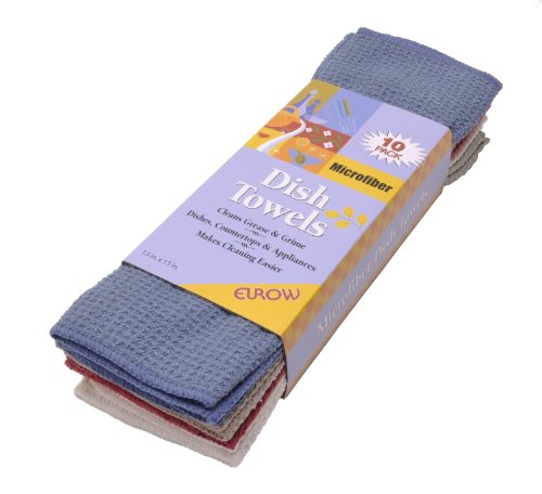 Eurow Microfiber Ultra Absorbent Fast-Drying Waffle Weave Dish Cloths for Kitchen Cleaning, Dishwashing, and Spills, Durable and Reusable, Soft on Surfaces, 13x13 Inches, 10-Pack