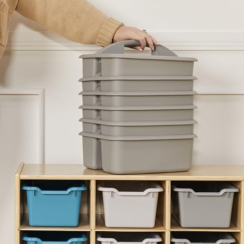 ECR4Kids 2-Compartment Large Plastic Caddy, Multipurpose Organization, Grey, 6-Pack - color: Grey
