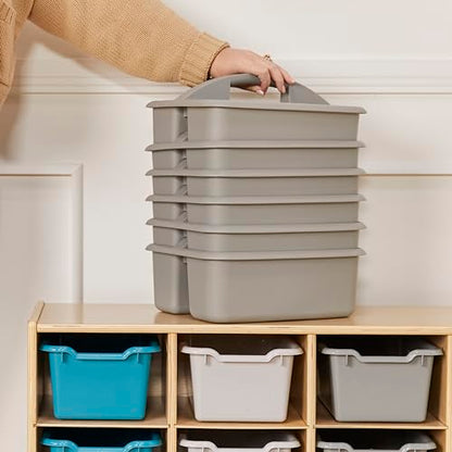 ECR4Kids 2-Compartment Large Plastic Caddy, Multipurpose Organization, Grey, 6-Pack - color: Grey