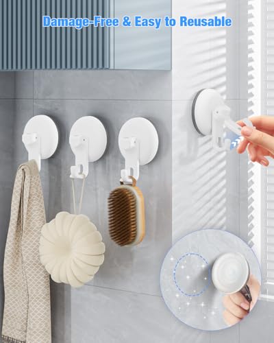 JOTPE Shower Hooks Suction Cup, Waterproof Suction Cup Hooks, Bathroom, Glass, Door, Windows, Kitchen Hanging up to 11lbs, Easy to Install and Remove (4pack-White) - color: White