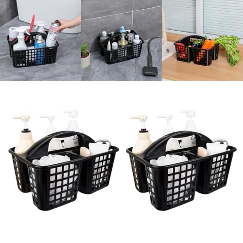 Portable Shower Caddy Basket,Convenient Cleaning Supplies Organizer with Compartments and Handle,Ideal for Bathroom, Bedroom, Kitchen, College Dorm,Garden,etc.black-2 Pcs - color: blackP2