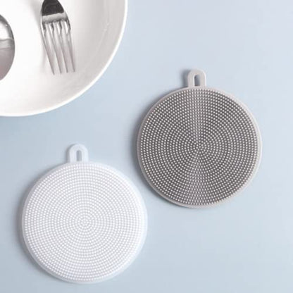 Non-Scratch Silicone Sponges Cleaning Brush Round Shape Kitchen Scrubber Sponges for Vegetable Fruits Pot Pan Dish Bowl(White) - color: Grey,white