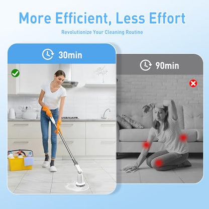 Marchpower Electric Spin Scrubber, Power Shower Scrubber Cordless Cleaning Brush 6 Replaceable Brush Heads, 2 Speeds, Adjustable Detachable Handle, IPX7 Waterproof Bathroom Scrubber Tub Tile Floor