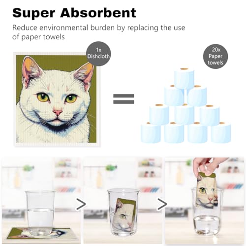 5 Pcs Cat Portrait Swedish Dishcloths, Kitten Themed Swedish Dishcloth, Spring Summer Dish Cloths for Drying Dishes, Reusable Cleaning Cloths, Housewarming Gifts for Women - color: Lm 04247