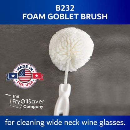Set of 2 Crystal Stemware & Goblet Glass Cleaning Brush Kit - Non-Scratch Foam Wine Glass Brushes for Washing Glasses, Decanter, Mug, Stemware - for Home, Restaurant, Bar, Hotel - by FryOilSaver Co. - size: Set of 2