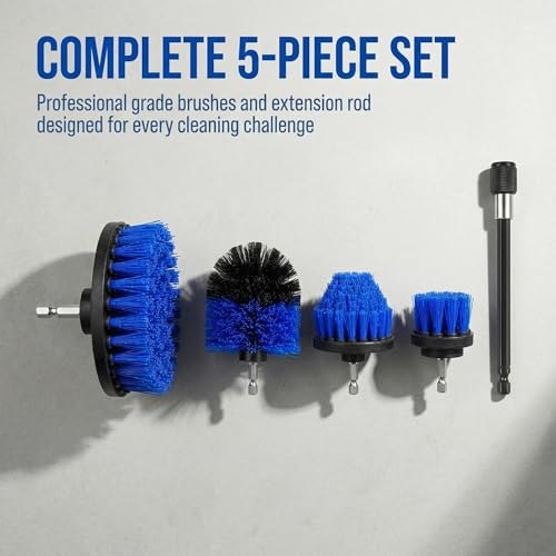 Drill Brush Attachment Set, 5 Pack Power Scrubber Cleaning Brush Kit with Extension Rod for Bathroom, Tub, Tile, Grout, Kitchen, Floor and Wheel Rims (Blue) - color: Blue