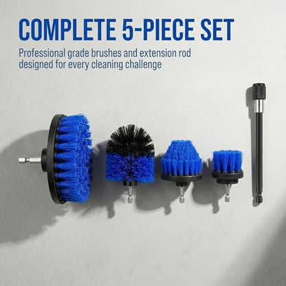 Drill Brush Attachment Set, 5 Pack Power Scrubber Cleaning Brush Kit with Extension Rod for Bathroom, Tub, Tile, Grout, Kitchen, Floor and Wheel Rims (Blue) - color: Blue