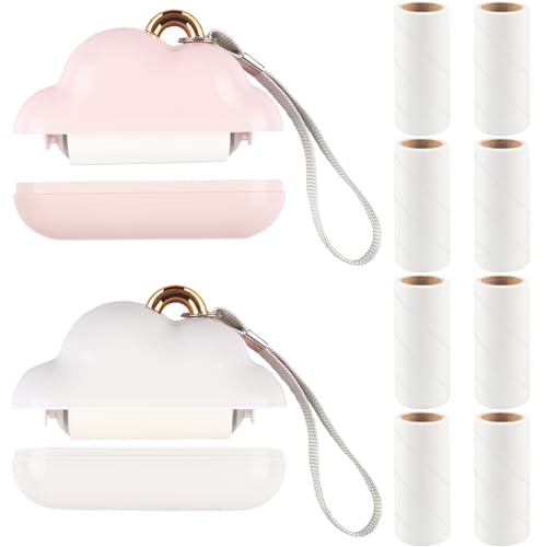 Mini Lint Roller Travel Size, Reusable Lint Roller for Travel, Pet Hair Remover Portable Lint Roller for Clothes with 300 Sheets Refillable (Pink&White) - color: Pink&white