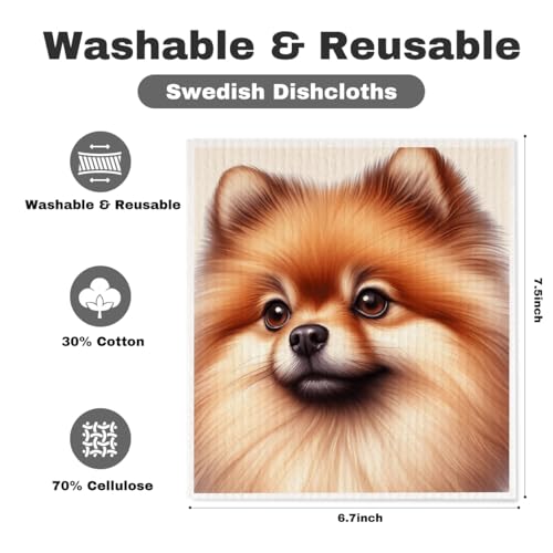 5 Pcs Cute Doggy Swedish Dishcloths, Cavalier King Charles Spaniel & Pomeranian Swedish Dishcloth, Shih Tzu Dish Cloths for Drying Dishes, Reusable Cleaning Cloths, Dog Lover Gifts for Women - color: Lm 03431