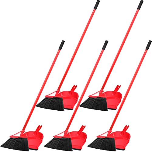 Gerrii 5 Set Broom and Dustpan Combo Set 52.8 Inch Height Broom and Dustpan Set for Home Angle Kitchen Broom Dustpan Cleaning Set for Indoor Kitchen Lobby Office Garage Floor Sweeping