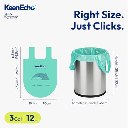 3 Gallon 200 Counts Small Green Trash Bags with Handle, Ocean Fishing Nets Upcycling, Sage & Sea Salt Scented, Plastic Garbage Bags, Waste Bag for Kitchen, Bathroom, Office and Pets - color: 3 Gal, size: 1 Dispenser Box(4 Rolls)