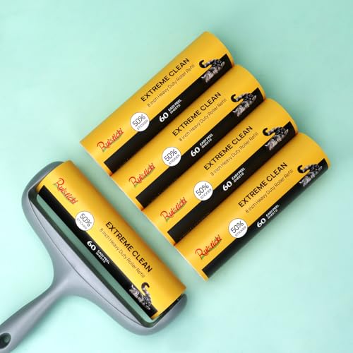 50% Stickier Large Surface Roller Refill for Scotch-Brite 8 inch Lint Roller, Works Great On Pet Hair, Extra Sticky 60 Sheets per Refill, Pack of 4, 240 Sheets Total - size: 8 inch