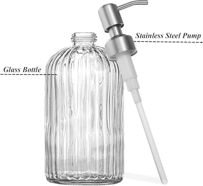 14Oz Clear Soap Dispenser Bathroom - 2 Pack, Clear Glass Hand Soap Dispensers with Stainless Steel Pump, Refillable Dish Soap Dispenser for Kitchen, Countertop Soap Dispensers - color: Clear（2-pack）