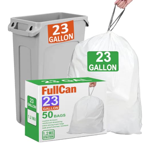 23-33 Gallon White Drawstring Heavy Duty 1.2 MIL THICK Trash Bags 50 Count Compatible with Rubbermaid Brute & Winco 23-33 Gallon Slim Jim Trash Bags Sturdy & Tear-Resistant White - color: 50 Count